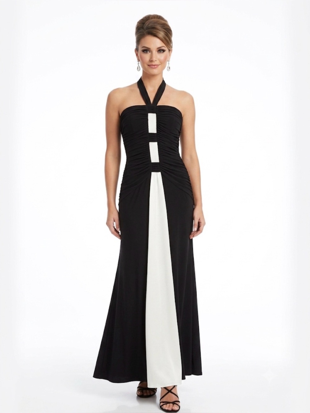 Jessica McClintock Black White Halter Evening Gown Dress Size 10 Made in USA